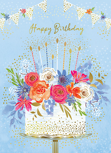 Birthday Cake Blue Floral | Birthday Greeting Card | CARTE