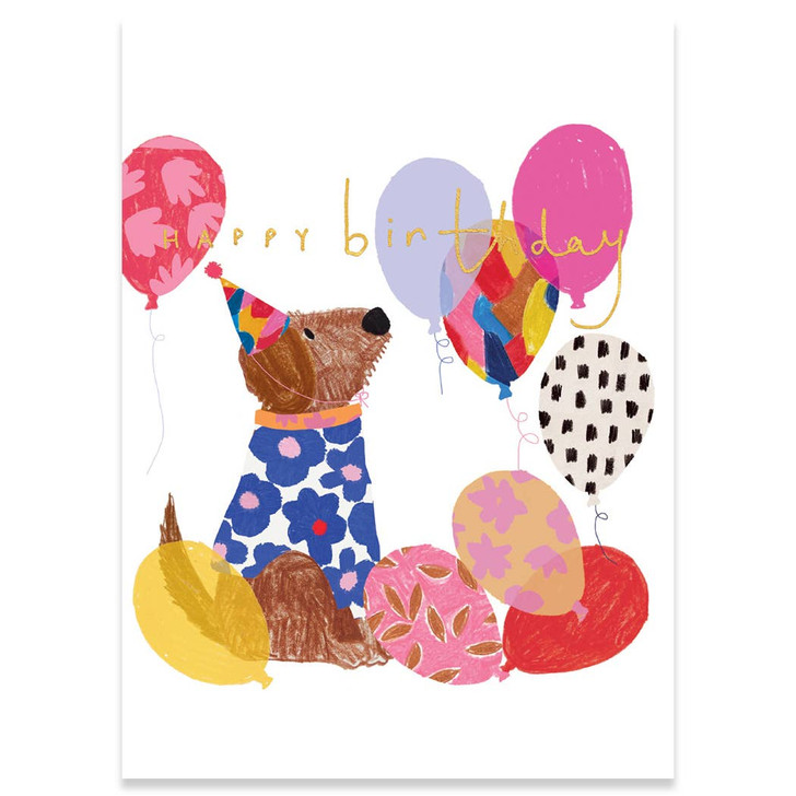 Pup And Balloons | Birthday Greeting Card | CARTE