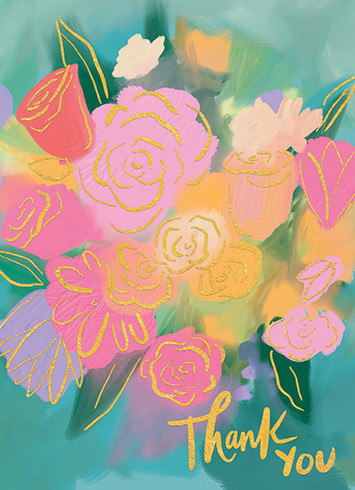 Bouquet On Turquoise | Thank You Greeting Card | CARTE