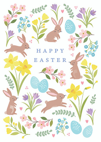 Bunnies And Daffodils | Easter Greeting Card | CARTE