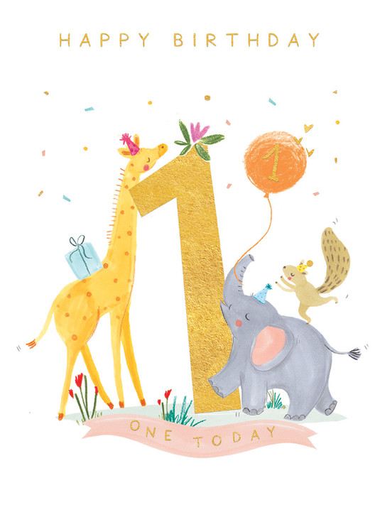 1ST BIRTHDAY ANIMALS AGE BIRTHDAY GREETING CARD 4.5 X 6.25