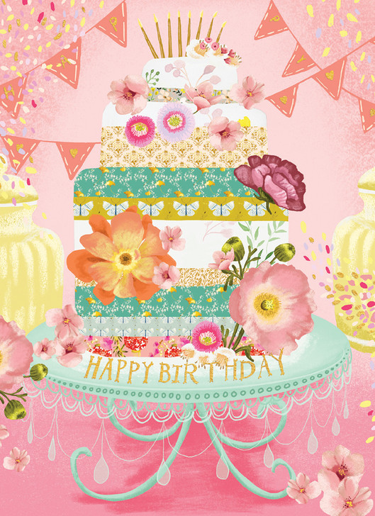 PINK CAKE BIRTHDAY GREETING CARD 4.5 X 6.25"