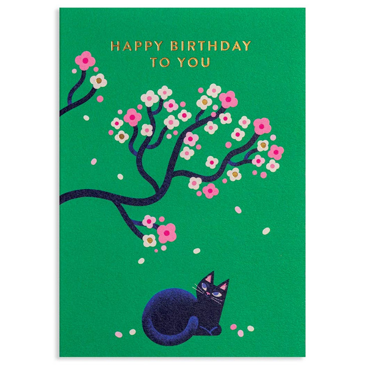 Cat And Cherry Blossom | Birthday Greeting Card | LAGOM