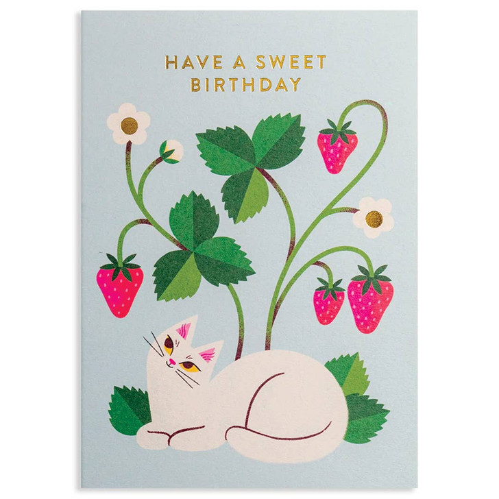 Cat And Strawberries | Birthday Greeting Card | LAGOM