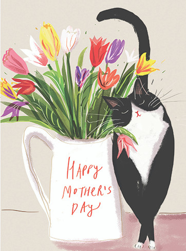 Cat And Tulips | Mother's Day Greeting Card | CARTE