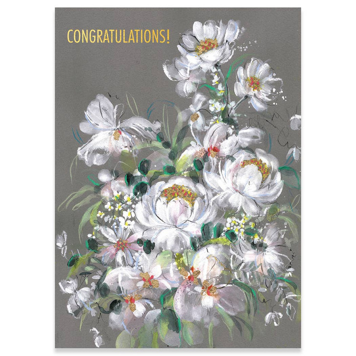 Dark Grey White Peony | Wedding Greeting Card | CARTE