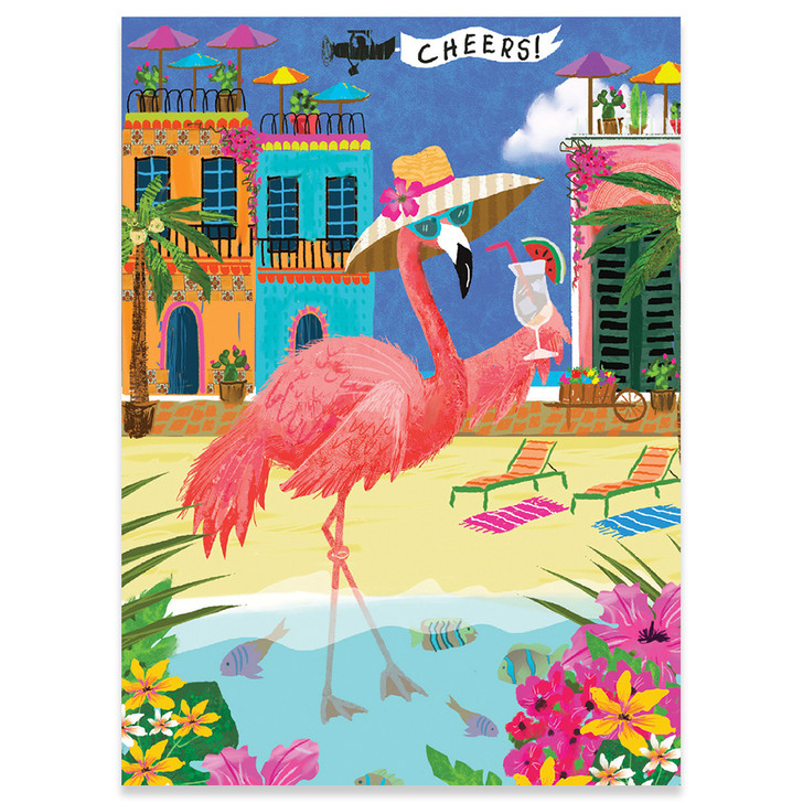 Flamingo On Beach | Birthday Greeting Card | CARTE