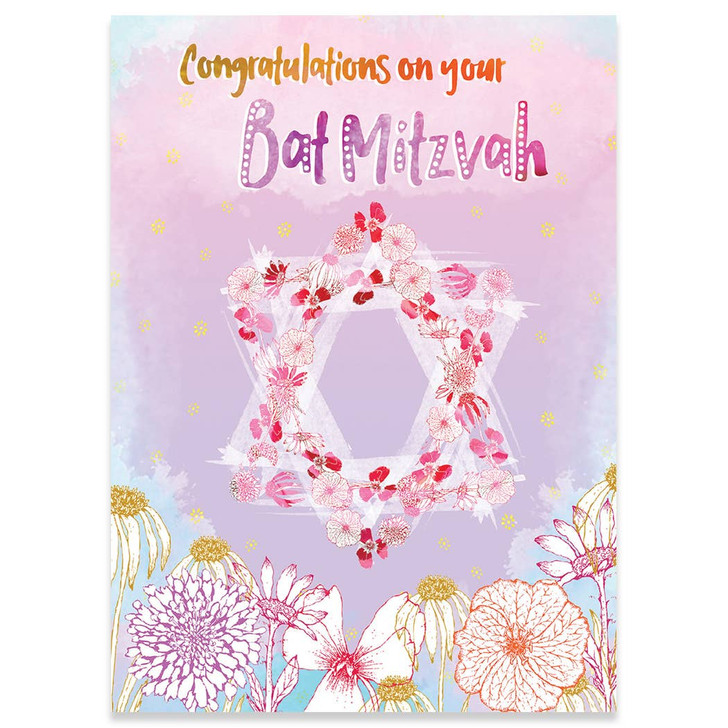 Flowery Star Bat Mitzvah | Religious Greeting Card | CARTE