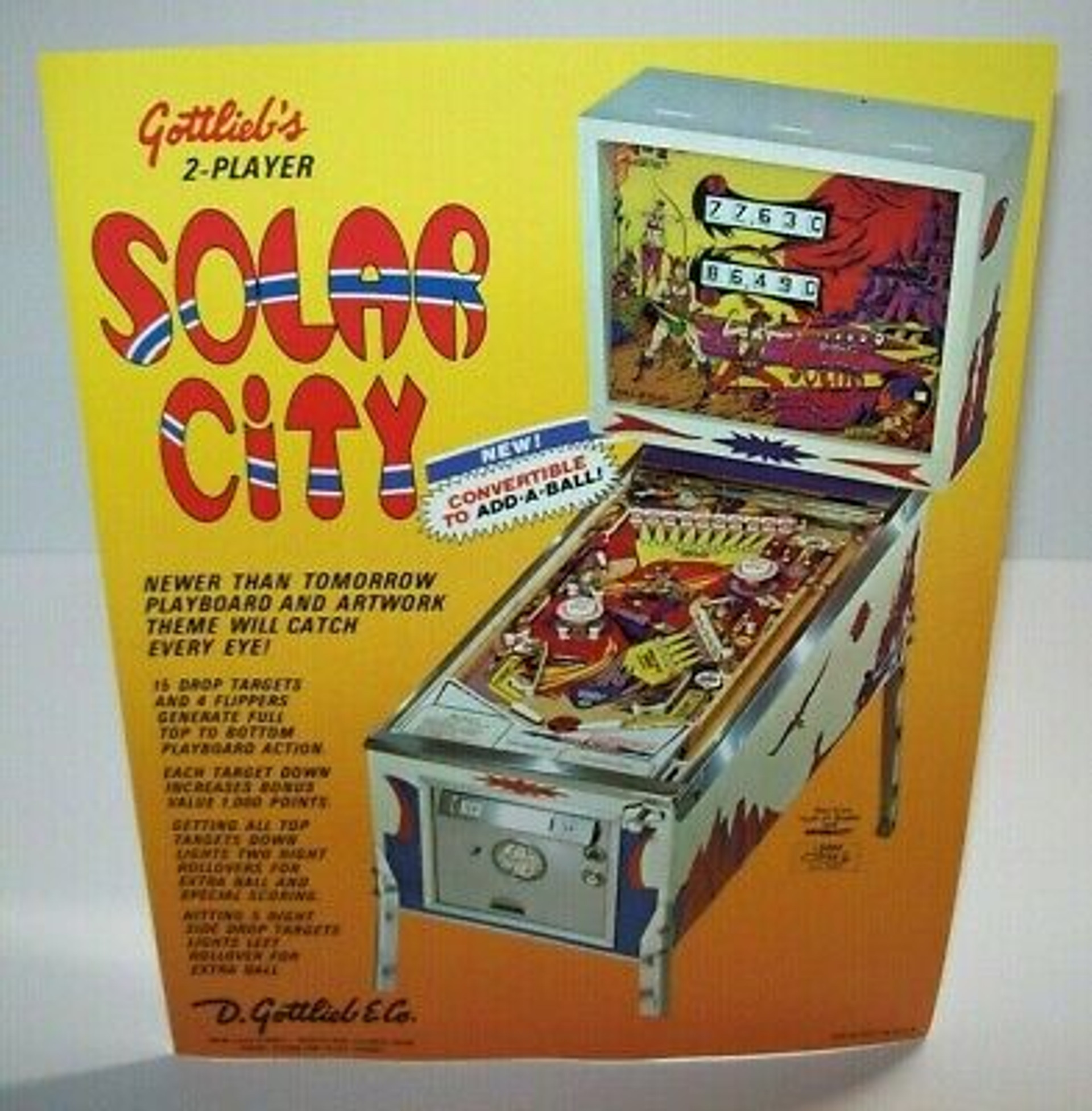 Solar City Pinball FLYER Original NOS Gottlieb 1977 Game Artwork Non ...