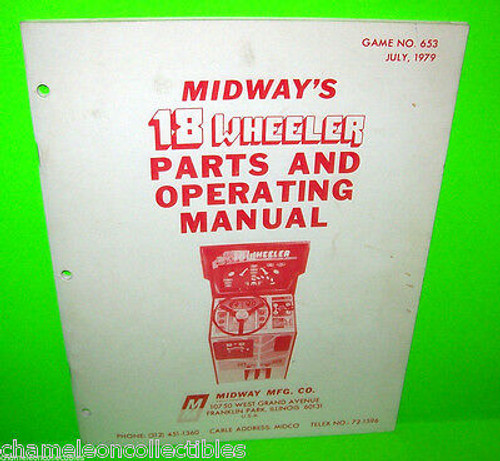 18 WHEEL By MIDWAY 1979 ORIGINAL VIDEO ARCADE GAME PARTS MANUAL w/ SCHEMATICS