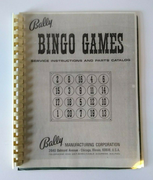 Bally Safari Pinball Bingo Machine Service Operating Instructions Manual 1970