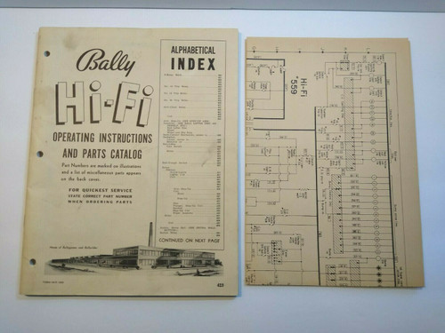 Bally Hi-Fi Pinball Bingo Machine Service Manual & Game Schematic 1954 Original