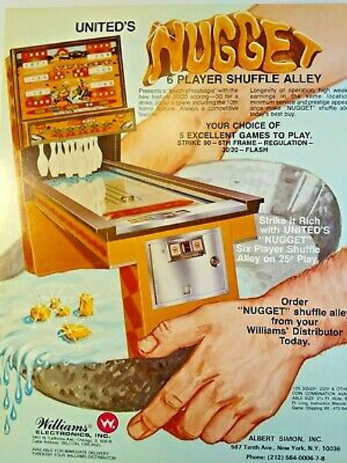 United Nugget Arcade FLYER Original NOS Shuffle Alley Bowler Game Artwork 1977