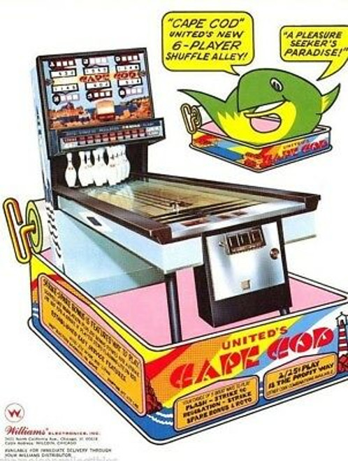 Cape Cod Shuffle Alley Arcade Game FLYER 1973 Original NOS Williams United