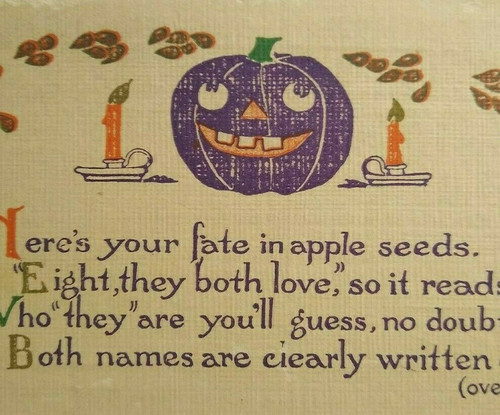 Antique Halloween Postcard Everett Studios Apple Seeds Poem Purple JOL Original