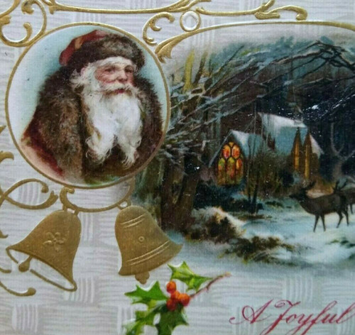 Christmas Postcard Santa Claus Brown Fur Coat Vintage Embossed Shawnee Ohio 1908