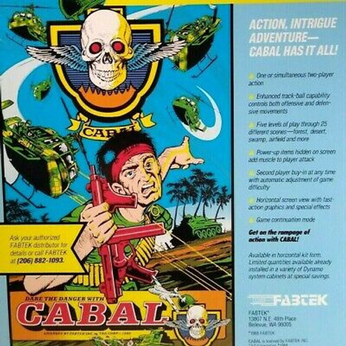 Cabal Arcade Game Flyer Original 1988 Fabtek Promo Artwork War Combat 8.5" x 11"