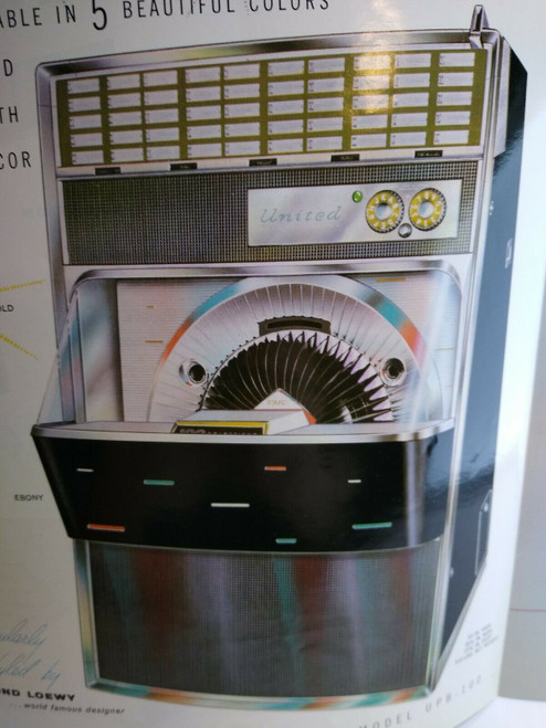 United UPB-100 Vintage 1959 Jukebox Flyer Phonograph Art 8.5" x 11" Foldout United UPB-100 Vintage 1959 Jukebox Flyer Phonograph Art 8.5" x 11" Foldout