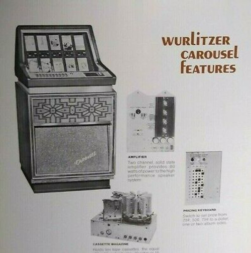 Wurlitzer Carousel Cassette Tape Jukebox Flyer Foldout Phonograph Art 8.5" x 11"