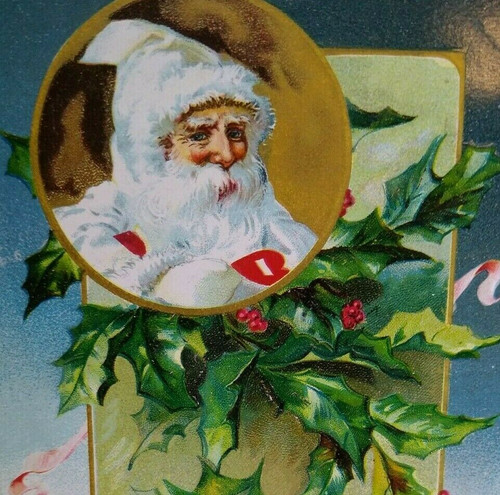 Santa Claus White Suit Coat Christmas Postcard Tucks Original Embossed Antique