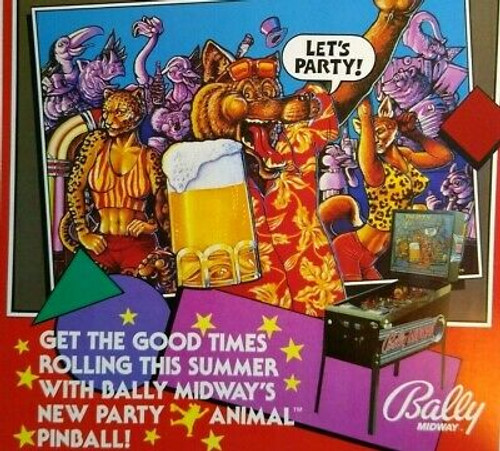 Party Animal Pinball Flyer Original Bally Game Art Print Sheet Promo Sheet 1987