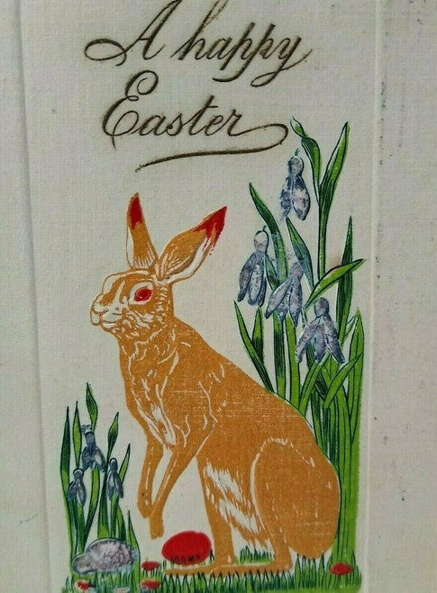 Easter Postcard Rabbit In Lily Flower Patch Embossed Dresden Germany H L Woehler