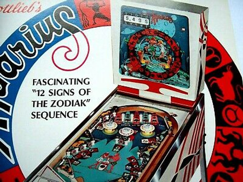 Aquarius Pinball Flyer Original NOS Gottlieb 1970 Art Zodiac Horoscope 8.5" x 11