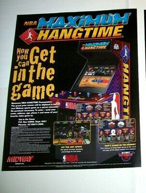 Midway NBA Maximum Hang Time Arcade POSTER Original Basketball Artwork 28 X 22.5