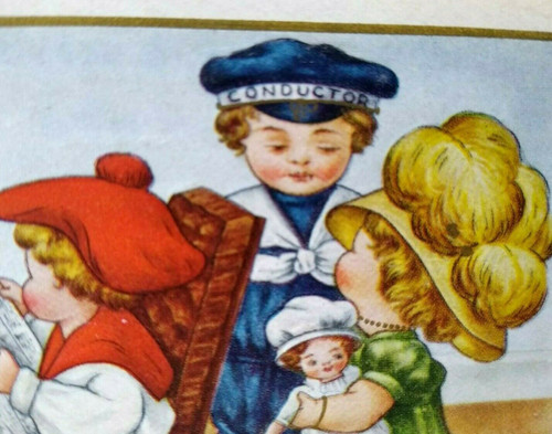 Christmas Postcard Whitney Train Conductor Boy Toy Locomotives Vintage Embossed