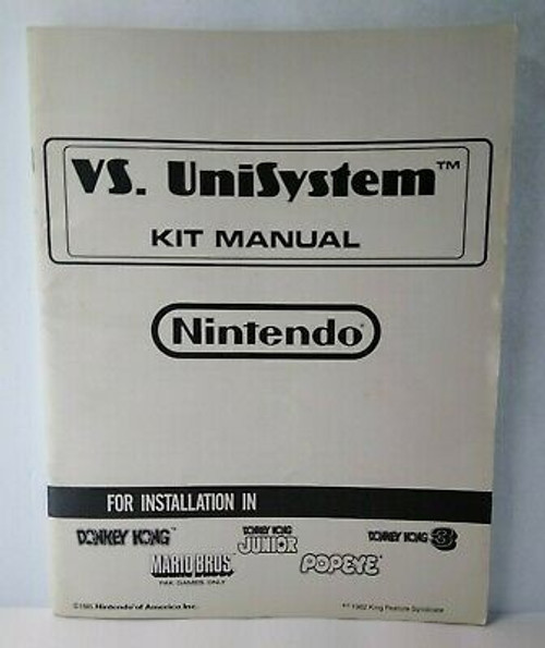 Nintendo VS. Unisystem Original Arcade Game Manual Donkey Kong Popeye Mario Bros