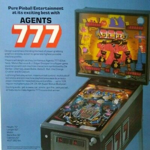 Agents 777 Pinball Flyer Original Vintage 1984 Game Plan Artwork Promo 8.5" x 11
