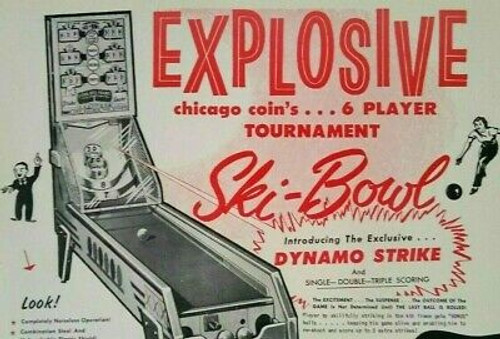 Chicago Coin Ski Bowl Arcade Flyer Bowling Alley 1956 Original 8.5" x 11" NOS