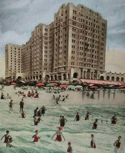 The Ambassador Hotel Atlantic City Postcard Ocean Bathers Beach New Jersey 1938