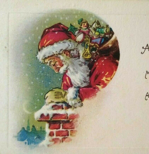 Santa Claus Father Christmas Postcard Crescent Moon Chimney Toys Vintage A Inc.