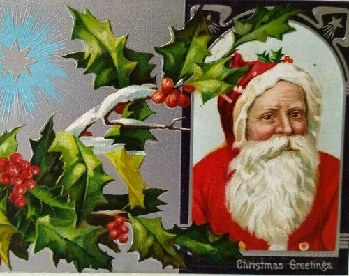 Santa Claus Father Christmas Postcard Silver Star Holly Series 679 Germany 1908