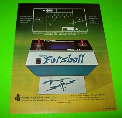 Allied Leisure Futsball Arcade FLYER Electronic Foosball Video Game Art 1975