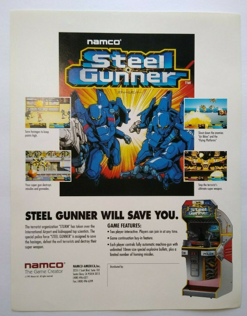 Steel Gunner Arcade FLYER Original Namco Video Game Artwork Paper Sheet 1991