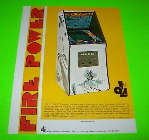 Allied Leisure Fire Power Arcade FLYER Original 1975 Video Game Retro Artwork