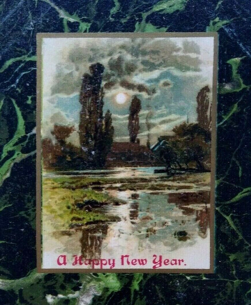 New Years Postcard Green Marble Borders Scenic View Boston Mass 1909 Vintage