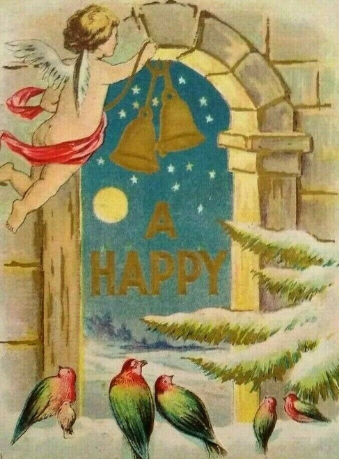 Vintage New Year Postcard Cherub Hanging Bells With Birds Embossed SL & Co. 1908