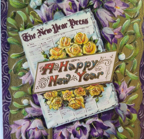 New Years Postcard Purple Green Floral Newspaper Series 2166 Stockton CA 1911