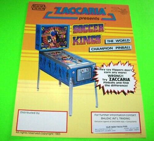 Soccer Kings Pinball Champ FLYER Zaccaria Game 2 Sided Artwork Sheet 1982 Italy