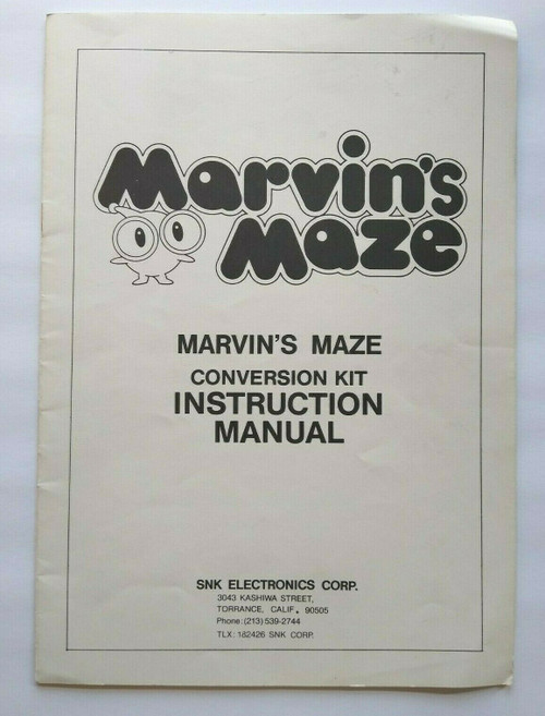 Marvins Maze Arcade Manual Original 1983 Video Game Service Instruction Book SNK Marvins Maze Arcade Manual Original 1983 Video Game Service Instruction Book SNK