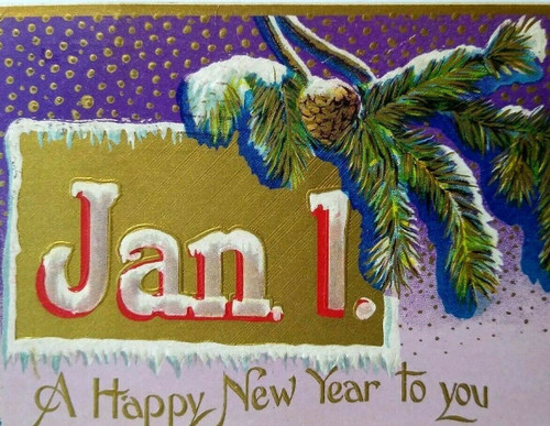 New Year Postcard Jan 1 Purple Background Branches Series 525 Kalamazoo Mich