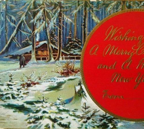 New Year Christmas Postcard Country Cabin Snow Trees 1917 HSV 1909 Grand Rapids