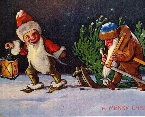 Dwarfs Gnomes Elves Christmas Postcard Fantasy 1912 Ernest Nister Bavaria 407