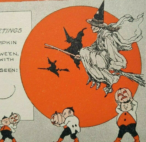 Vintage Halloween Postcard Gothic 3 Witches 4 Goblins FA Owen Antique Original