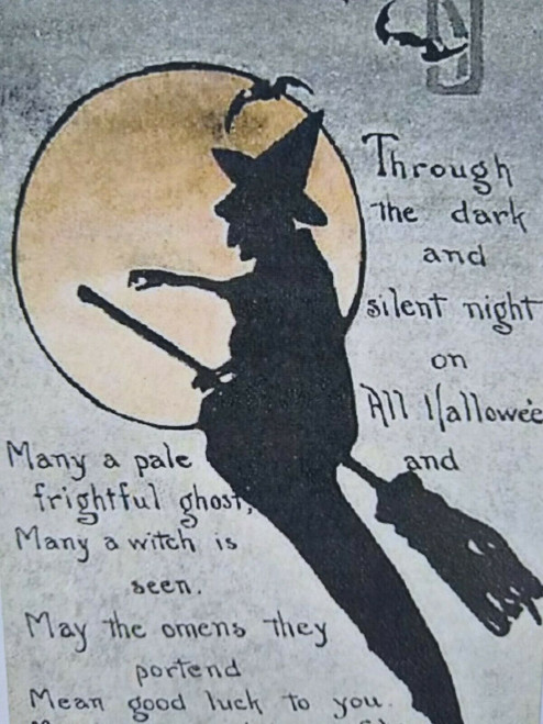 Original Halloween Postcard Witch Flying Moonlight Series 86 FA Owen MHS Unused