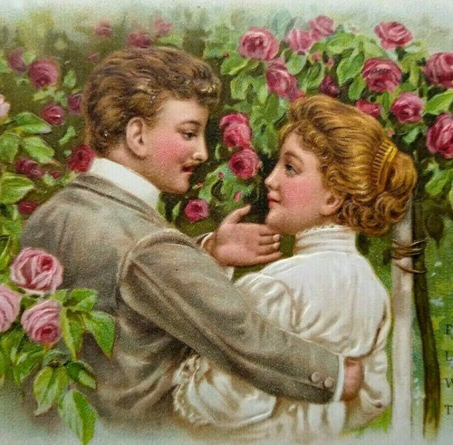 Lovers In Rose Garden Victorian Postcard Series 8090 Germany Embossed 1909 PFB