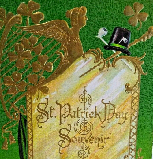 Saint Patrick's Day Postcard Gold Trimmed Harp Vintage 1911 Santway Series 126